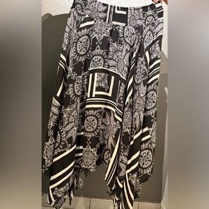 Women's Black & White Midi Skirt with Bandana Print